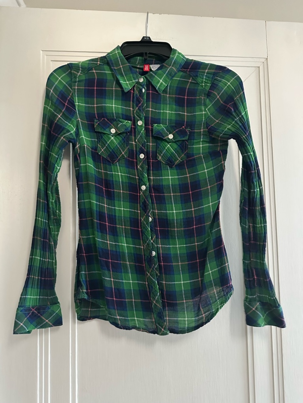 H&M Green and Navy Plaid Button-Down Shirt